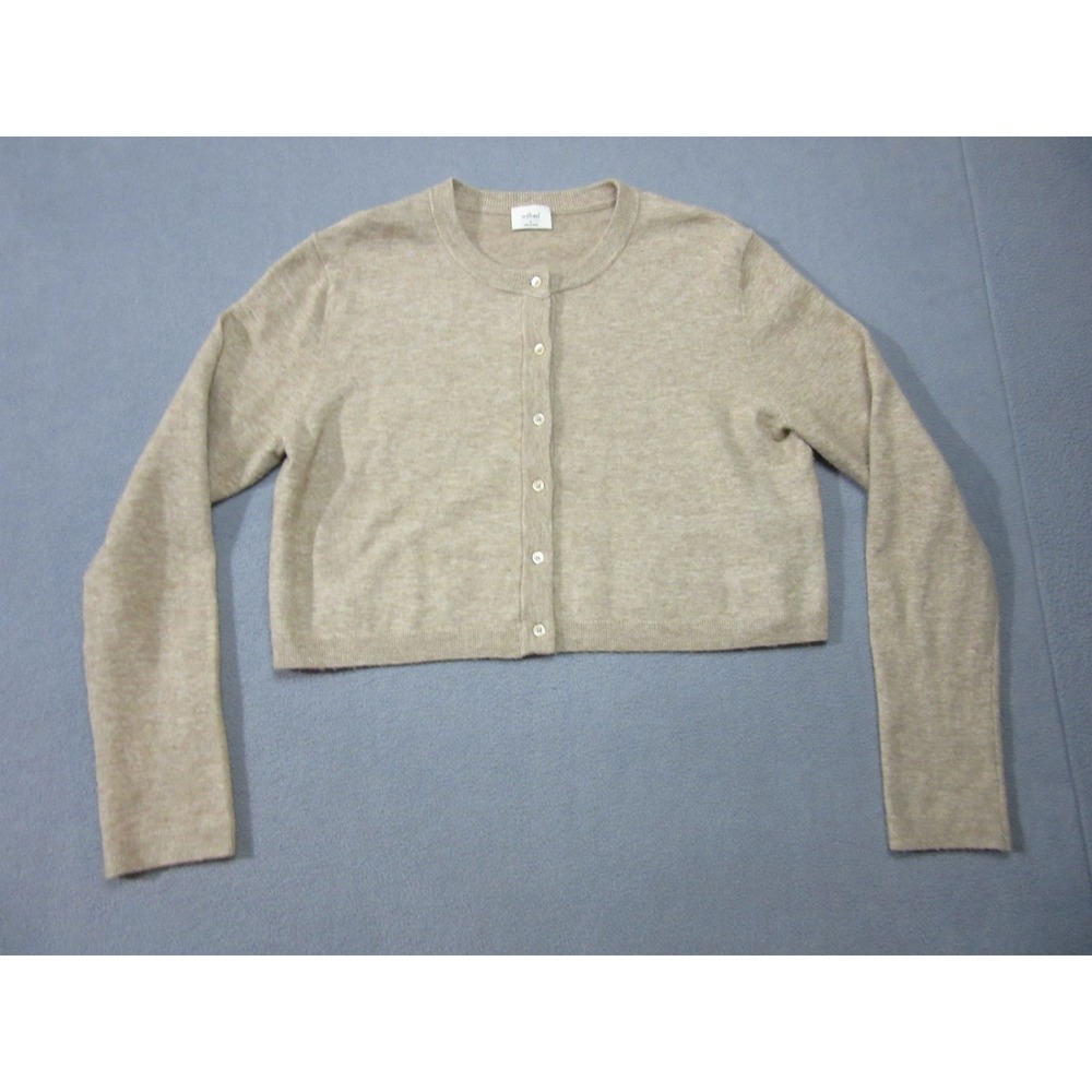 Wilfred Sweater Womens Small Beige Heather Wool Cashmere Blend Cropped Cardigan